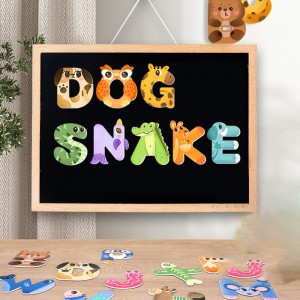 Wooden Magnetic Letter Stickers – Christmas And Animal Themed Styles With 26 Letters In Shape – Early Education ABC Spelling Fridge Sticker Christmas Gifts