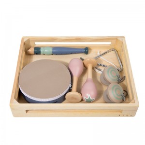 1 Set Wooden Early Education Simulation Instrument Toys – Small Musician Wooden Box – Sand Hammer Percussion Drum Sound Board Triangular Iron Piccolo 5-in-1, Christmas Gift For Ages 3-6