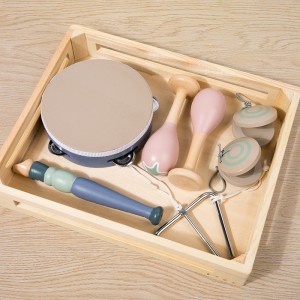 1 Set Wooden Early Education Simulation Instrument Toys – Small Musician Wooden Box – Sand Hammer Percussion Drum Sound Board Triangular Iron Piccolo 5-in-1, Christmas Gift For Ages 3-6