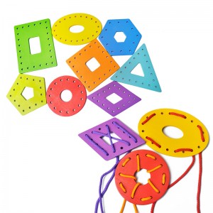 Montessori wczesna edukacja Puzzle zabawka do przewlekania liny kształt geometryczny kolorowa drewniana lina do przewlekania liny kolor i kształt zabawka dopasowująca się poznawczo