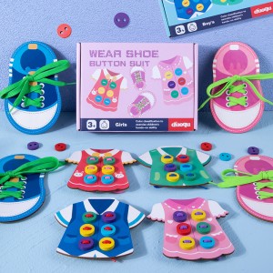 Wooden Children’s Early Education Puzzle Toys Fun Parent-Child Interaction Versatile Clothing Rope Tied Shoelaces Button Toys Hands-On Ability Hand Eye Coordination Exercise