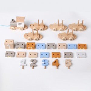 New Wooden Train Set Toys – Numeric Geometric Shaped Stacked Blocks – Montessori Pullcart – An Unforgettable Christmas Thanksgiving Birthday Gift