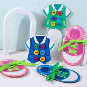 Wooden Children’s Early Education Puzzle Toys Fun Parent-Child Interaction Versatile Clothing Rope Tied Shoelaces Button Toys Hands-On Ability Hand Eye Coordination Exercise