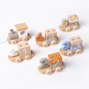 New Wooden Train Set Toys – Numeric Geometric Shaped Stacked Blocks – Montessori Pullcart – An Unforgettable Christmas Thanksgiving Birthday Gift