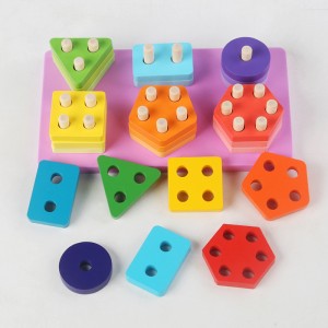 New Montessori Variable Geometry Column Sorting Building Block Toy Wooden Children’s Educational Early Education Fun Color Cognitive Shape Matching Column