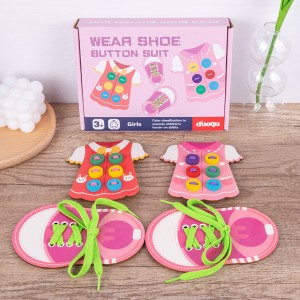 Wooden Children’s Early Education Puzzle Toys Fun Parent-Child Interaction Versatile Clothing Rope Tied Shoelaces Button Toys Hands-On Ability Hand Eye Coordination Exercise