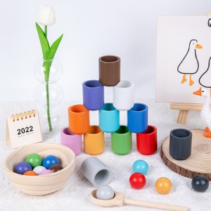Ballen in kopjes Montessori speelgoed Vroeg educatief houten matchspel Peuter Kleursorteerspeelgoed Houten sorteerspel om te leren Kleuren sorteren en tellen