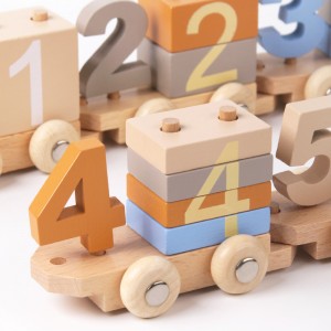 New Wooden Train Set Toys – Numeric Geometric Shaped Stacked Blocks – Montessori Pullcart – An Unforgettable Christmas Thanksgiving Birthday Gift