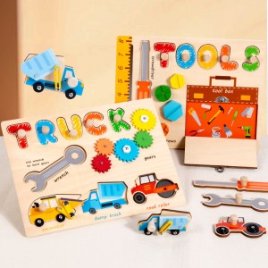 Drewniane pomoce nauczycielskie Montessori zajęta tablica Puzzle zabawka wczesna edukacja dla dzieci poznawcza wielofunkcyjna układanka Puzzle zabawka uchwyt treningowy prezent urodzinowy