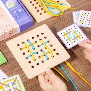 Montessori Geometry Creative Board Children’s Wooden Color And Shape Threading Rope Game Intellectual Development Pile Board Combination Puzzle Block Interspersed Toys