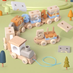 New Wooden Train Set Toys – Numeric Geometric Shaped Stacked Blocks – Montessori Pullcart – An Unforgettable Christmas Thanksgiving Birthday Gift