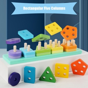New Montessori Variable Geometry Column Sorting Building Block Toy Wooden Children’s Educational Early Education Fun Color Cognitive Shape Matching Column