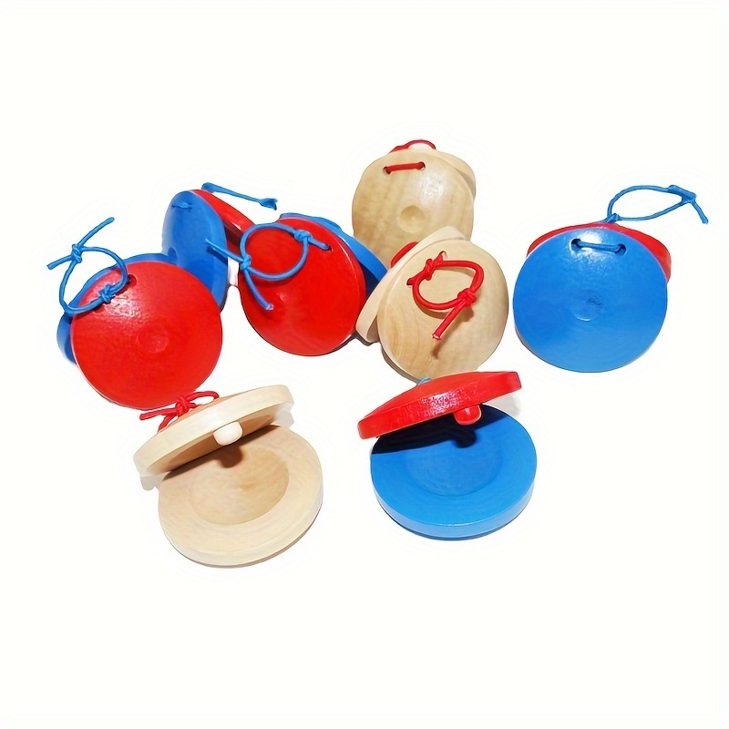 Castañuelas de dedo de madera para niños Juguetes musicales para niños con cuerda elástica para sujetar fácilmente Instrumentos musicales fáciles de tocar para regalos de fiesta infantiles y rellenos para piñatas Imagen destacada