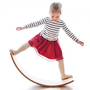 Monster Tabla de equilibrio de madera oscilante, tabla basculante de 35 pulgadas de madera natural, juguete de aprendizaje abierto para niños pequeños, tabla curvada de yoga para aula y oficina para adultos