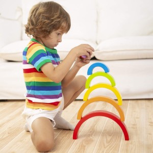 Wooden Rainbow Stacker Nesting Puzzle Blocks Educational Toys for Kids Baby Toddlers