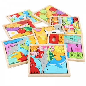 Holzpuzzles für Kinder, 4 Packungen Montessori-Lernspielzeug, Geschenke für Kinder im Vorschulalter ab 3 Jahren, 3D-Multi-Themen-Puzzles mit Tieren, Früchten und Lebensmitteln für Jungen und Mädchen