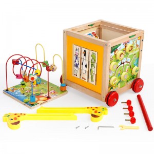 Cubo de actividades de madera Andador de empuje para bebés para niños Bebé de 1, 2 años Regalos para niños Juguetes de desarrollo para niños pequeños Juguetes educativos para niños de 12 a 18 meses Laberinto de cuentas, regalos de primer cumpleaños