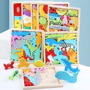Holzpuzzles für Kinder, 4 Packungen Montessori-Lernspielzeug, Geschenke für Kinder im Vorschulalter ab 3 Jahren, 3D-Multi-Themen-Puzzles mit Tieren, Früchten und Lebensmitteln für Jungen und Mädchen