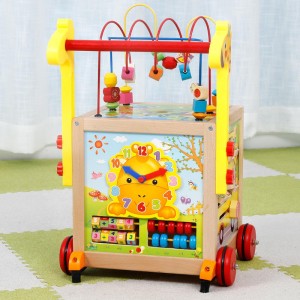 Cubo de actividades de madera Andador de empuje para bebés para niños Bebé de 1, 2 años Regalos para niños Juguetes de desarrollo para niños pequeños Juguetes educativos para niños de 12 a 18 meses Laberinto de cuentas, regalos de primer cumpleaños