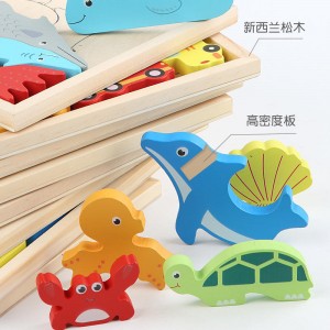 Holzpuzzles für Kinder, 4 Packungen Montessori-Lernspielzeug, Geschenke für Kinder im Vorschulalter ab 3 Jahren, 3D-Multi-Themen-Puzzles mit Tieren, Früchten und Lebensmitteln für Jungen und Mädchen