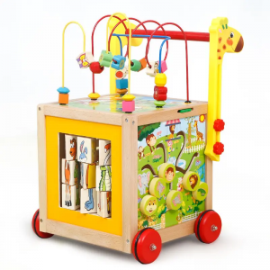 Cubo de actividades de madera Andador de empuje para bebés para niños Bebé de 1, 2 años Regalos para niños Juguetes de desarrollo para niños pequeños Juguetes educativos para niños de 12 a 18 meses Laberinto de cuentas, regalos de primer cumpleaños