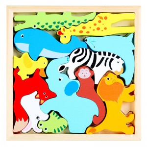 Holzpuzzles für Kinder, 4 Packungen Montessori-Lernspielzeug, Geschenke für Kinder im Vorschulalter ab 3 Jahren, 3D-Multi-Themen-Puzzles mit Tieren, Früchten und Lebensmitteln für Jungen und Mädchen