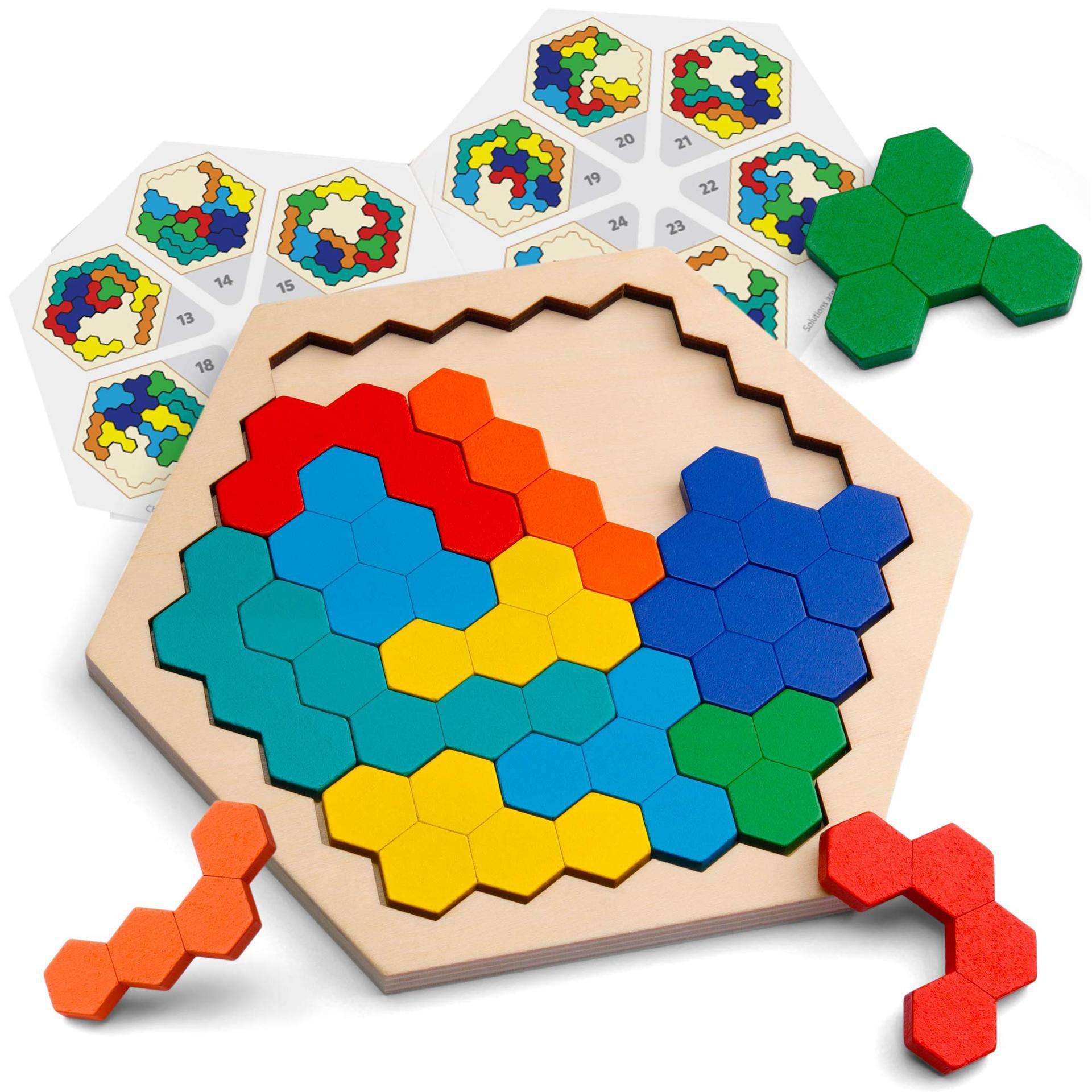 Sechseck-Puzzles für Kinder und Erwachsene, Holzblock-Puzzle, Intelligenz, Denksportaufgaben, Spielzeug, Logikspiel, STEM, pädagogisches Geschenk für Kinder, vorgestelltes Bild