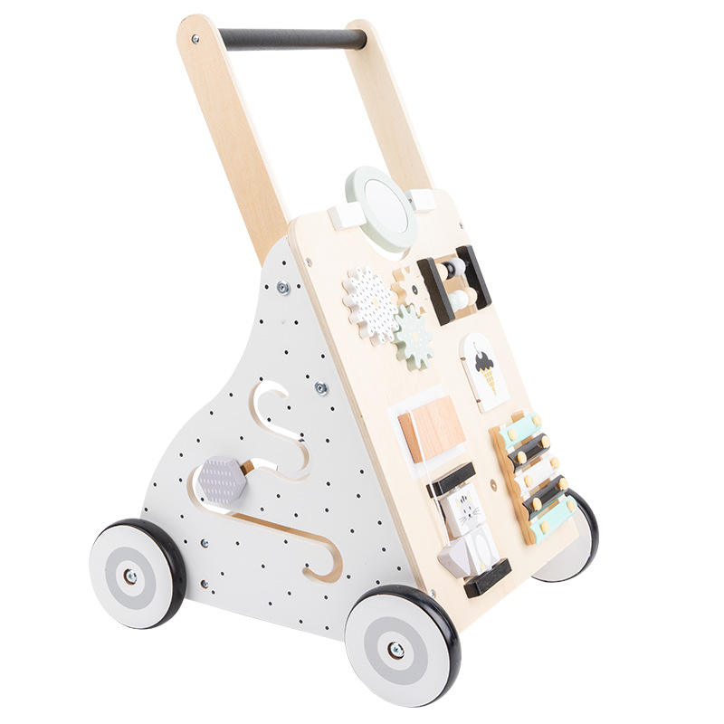 Andador de madera para bebés Andador de actividades de aprendizaje de empujar y tirar para niños y niñas Andador de aprendizaje sentado y de pie Juguete para niños pequeños (natural) Imagen destacada