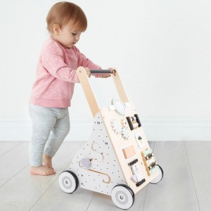 Andador de madera para bebés, andador de actividades de aprendizaje para empujar y tirar, para niños y niñas, andador de aprendizaje sentado y de pie, juguete para niños pequeños (natural)