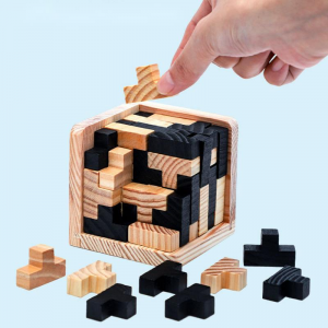 3D-Rätselpuzzle aus Holz, T-förmige Teile des Genius Skills Builder.Lernspielzeug für Kinder und Erwachsene