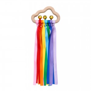 Juguetes de anillo de cinta sensorial para bebé - 2 piezas Sonajero de cinta de arcoíris Anillo de cinta de madera natural Círculo de madera molar Mordedor para recién nacido Juguete sensorial Montessori para bebés de 6 a 12 meses