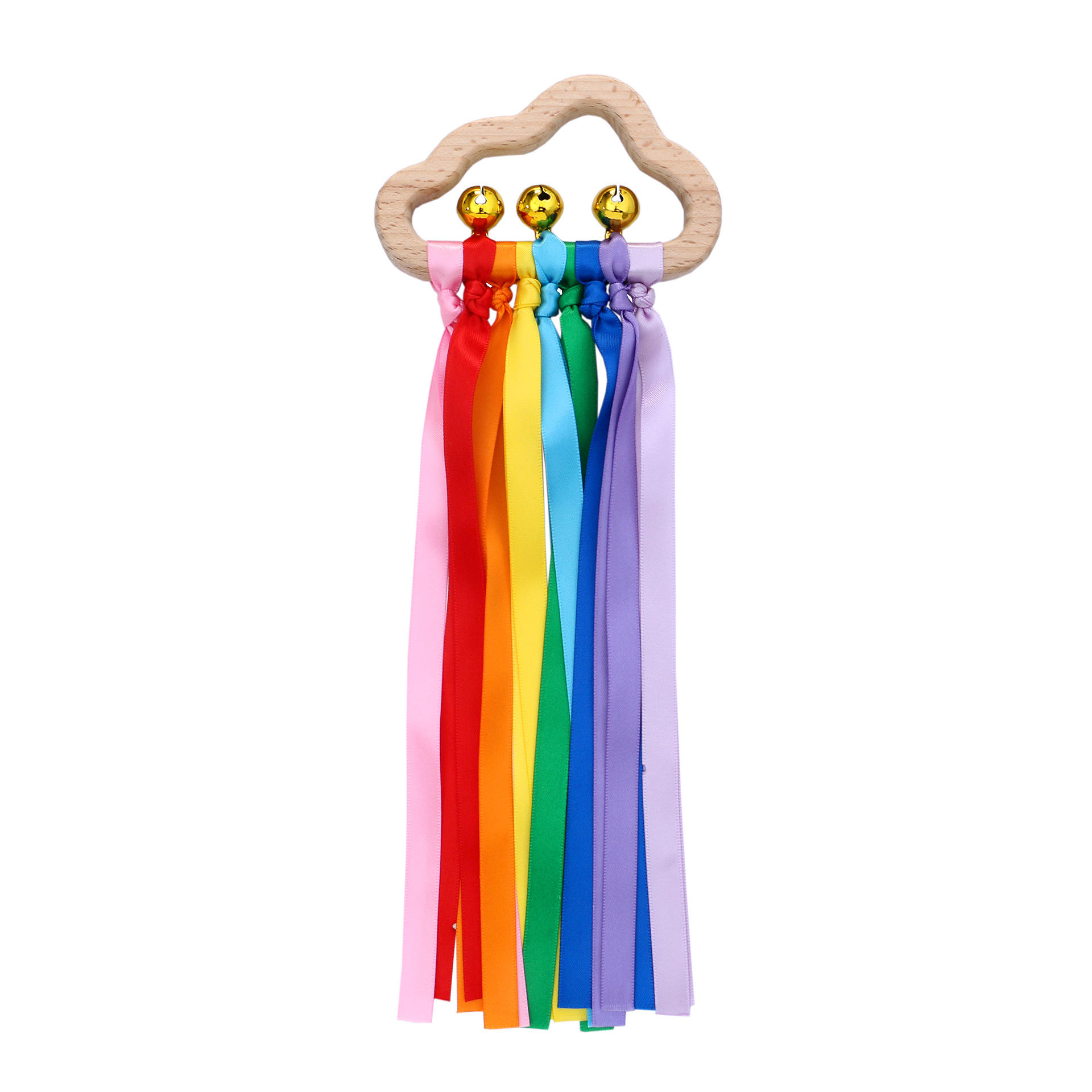 Juguetes de anillo de cinta sensorial para bebe 2 piezas Sonajero de cinta de arcoiris Anillo de cinta de madera natural Circulo de madera molar Mordedor para recien nacido Juguete sensorial