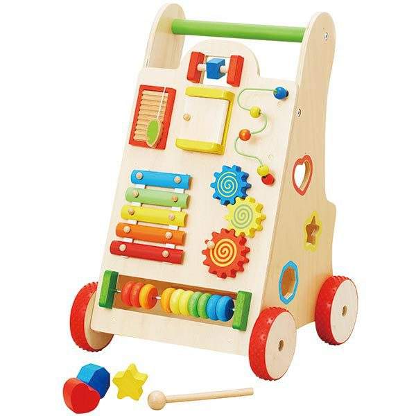 Juguetes para bebés – Juguete de actividades para niños – Andador de madera para aprender a empujar y tirar para niños y niñas – Centro de actividades múltiples – Requiere ensamblaje – Desarrolla habilidades motoras y estimula la creatividad Imagen destacada
