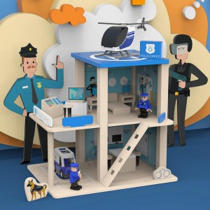 Estación de bomberos de madera, juego de estación de policía, casa de muñecas multicolor de 3 niveles con figuras, camión, helicóptero y accesorios, juguetes educativos de aprendizaje preescolar para niños pequeños de 3 años en adelante