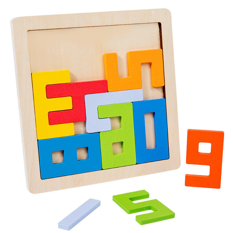 Klobiges Zahlen-Puzzlebrett aus Holz (0 bis 9) – Lernen Sie Ihre Zahlen mit hölzernen Steckpuzzles – Lernspielzeug für Kinder – Abbildung mit Zahlen