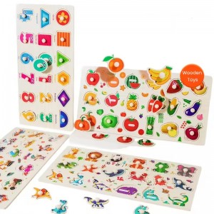 Wooden Educational Montessori Toy Hand Grip Jigsaw Puzzle Kids Baby Early Learning Knob Pegged Puzzle Wooden Toy