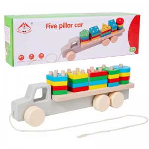 New 2 in 1 Truck Trailer Car Toy Toddler Educational Shape Matching Column Board Montessori Color Cognition Wooden Toys for Kids