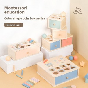 Montessori Games Wooden Educational Toys Geometric Shape Color Matching Toys Permanence Box Coin Box Baby Montessori Toys