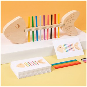 Wooden Fish Bone Stick Matching Puzzle Toy Colo...