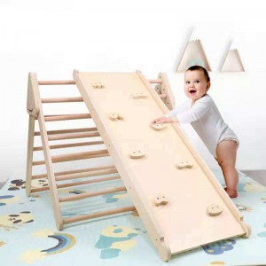Escalador triangular Montessori (2 en 1) – Escalador triangular con rampa y tobogán – Un juego de escalada de madera plegable para escaladores pequeños adecuado para gimnasio de escalada en interiores y exteriores para niños