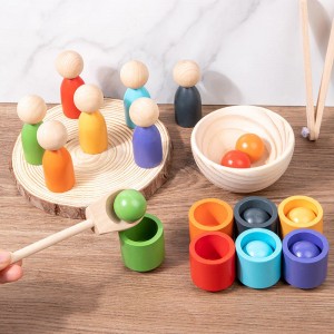 Rainbow Balls in Cups Montessori Toy Wooden Sorter Game 7 Balls 30 mm Age 1+ Color Sorting and Counting Preschool Learning Education
