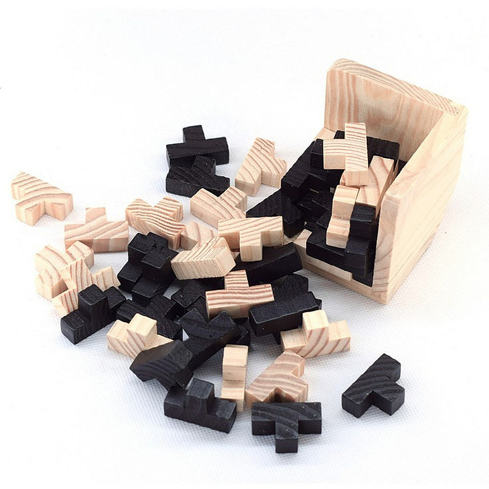 3D-Rätselpuzzle aus Holz, T-förmige Teile des Genius Skills Builder.Lernspielzeug für Kinder und Erwachsene. Ausgewähltes Bild