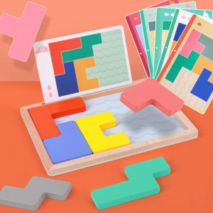 Drewniane puzzle wzór bloki łamigłówki gra z 60 wyzwaniami, rosyjska zabawka do budowania 3D drewniane puzzle w kształcie Tangramu Montessori STEM zabawki edukacyjne prezent dla dzieci dorośli