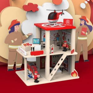 Estación de bomberos de madera, juego de estación de policía, casa de muñecas multicolor de 3 niveles con figuras, camión, helicóptero y accesorios, juguetes educativos de aprendizaje preescolar para niños pequeños de 3 años en adelante