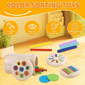 Baby Montessori Toys 4 in 1 Color Classification Cup Fine Motor Skills Preschool Activities Wooden Toy for Children