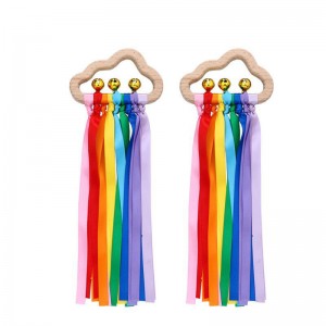 Juguetes de anillo de cinta sensorial para bebé - 2 piezas Sonajero de cinta de arcoíris Anillo de cinta de madera natural Círculo de madera molar Mordedor para recién nacido Juguete sensorial Montessori para bebés de 6 a 12 meses