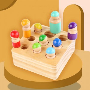 Montessori Toys for Toddlers, Wooden Rainbow Peg Dolls Shapes Sorting Toys, 9 Wood People Figures Cylinder Blocks, Preschool Learning Educational Toys Pretend Play for Kids