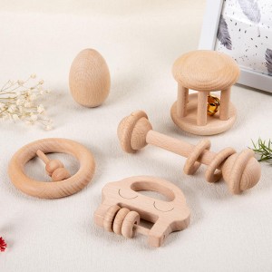 Wooden Rattles Maracas Baby Toys 6 Months-Organic Eco Toys for Infant Grasping Teething Natural Tether Musical Instrument Shaker Sensory Brain Development Newborn Birth Gift for Boys Girls