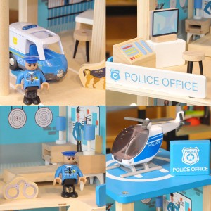 Estación de bomberos de madera, juego de estación de policía, casa de muñecas multicolor de 3 niveles con figuras, camión, helicóptero y accesorios, juguetes educativos de aprendizaje preescolar para niños pequeños de 3 años en adelante