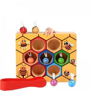 Toddler Fine Motor Skill Toy, Clamp Bee to Hive Matching Game, Montessori Wooden Color Sorting Puzzle, Early Learning Preschool Educational Gift Toy for 3 4 5 Years Old Kids